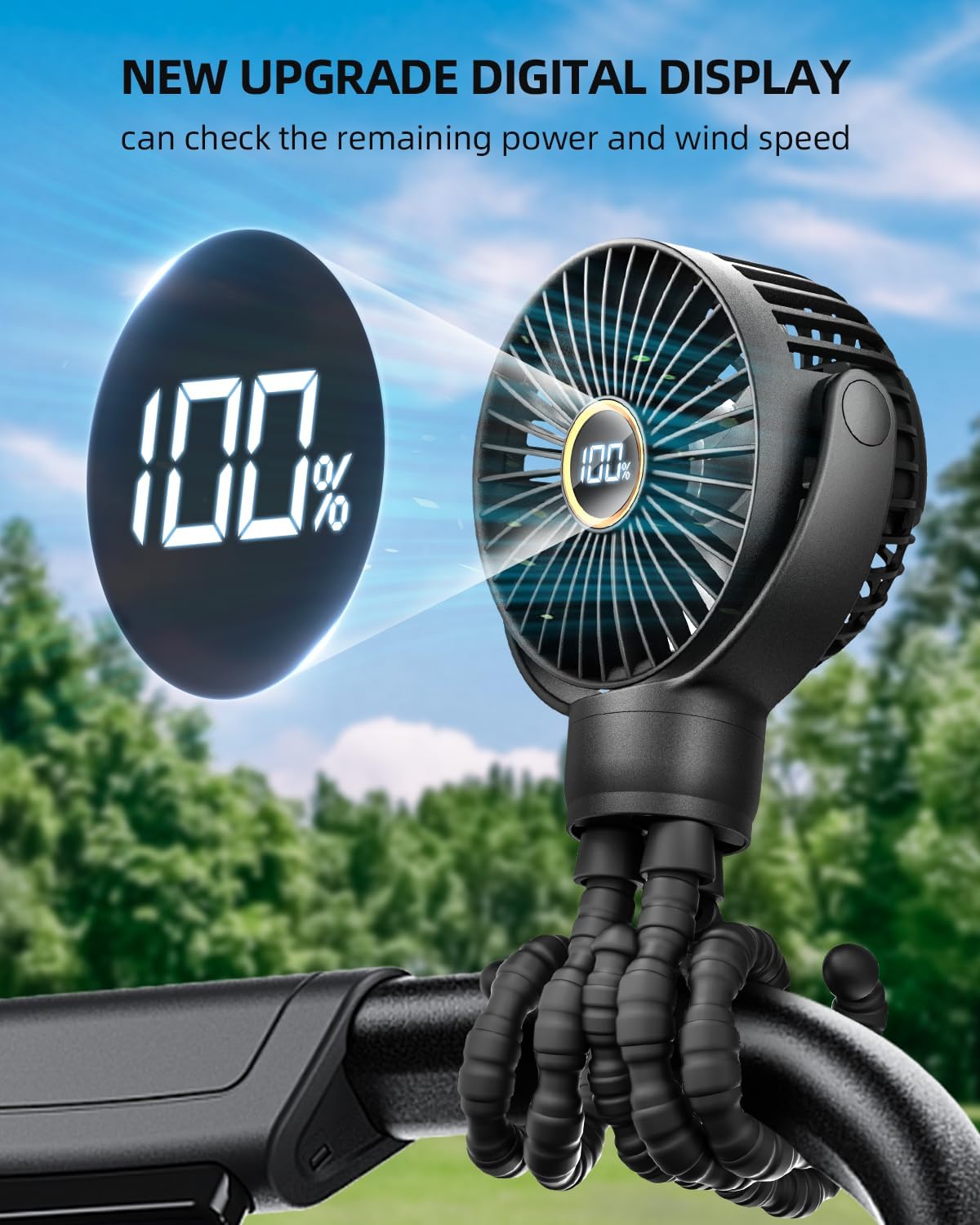 Portable Stroller Fan, Mini Baby Fans Battery Operated with LED Display