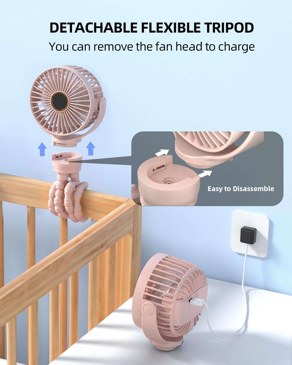 Portable Stroller Fan, Mini Baby Fans Battery Operated with LED Display