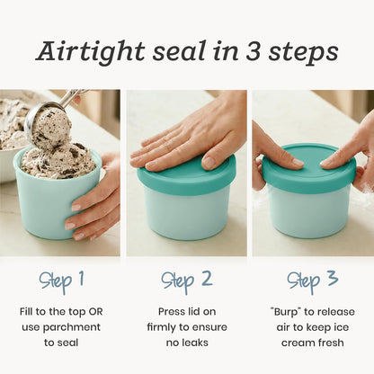 Starpack Freeze The Day Ice Cream Containers for Freezer (13.5oz) - Dessert Single Serve with Silicone Lids - BPA-Free, Airtight, Reusable for Homemade Ice Cream, Sorbet, Total capacity 2.5QT