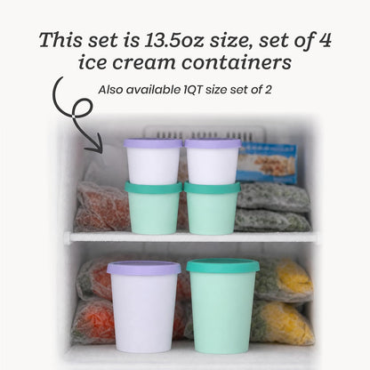 Starpack Freeze The Day Ice Cream Containers for Freezer (13.5oz) - Dessert Single Serve with Silicone Lids - BPA-Free, Airtight, Reusable for Homemade Ice Cream, Sorbet, Total capacity 2.5QT