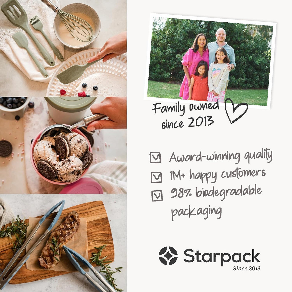 Starpack Freeze The Day Ice Cream Containers for Freezer (13.5oz) - Dessert Single Serve with Silicone Lids - BPA-Free, Airtight, Reusable for Homemade Ice Cream, Sorbet, Total capacity 2.5QT