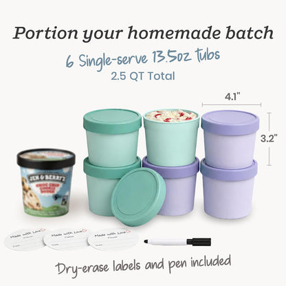 Starpack Freeze The Day Ice Cream Containers for Freezer (13.5oz) - Dessert Single Serve with Silicone Lids - BPA-Free, Airtight, Reusable for Homemade Ice Cream, Sorbet, Total capacity 2.5QT