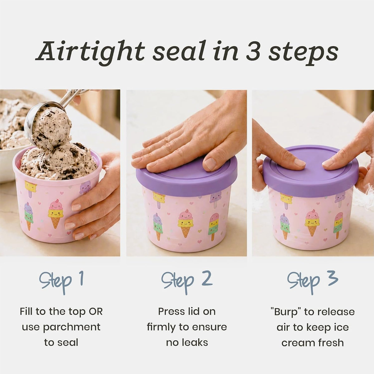 Starpack Freeze The Day Ice Cream Containers for Freezer (13.5oz) - Dessert Single Serve with Silicone Lids - BPA-Free, Airtight, Reusable for Homemade Ice Cream, Sorbet, Total capacity 2.5QT