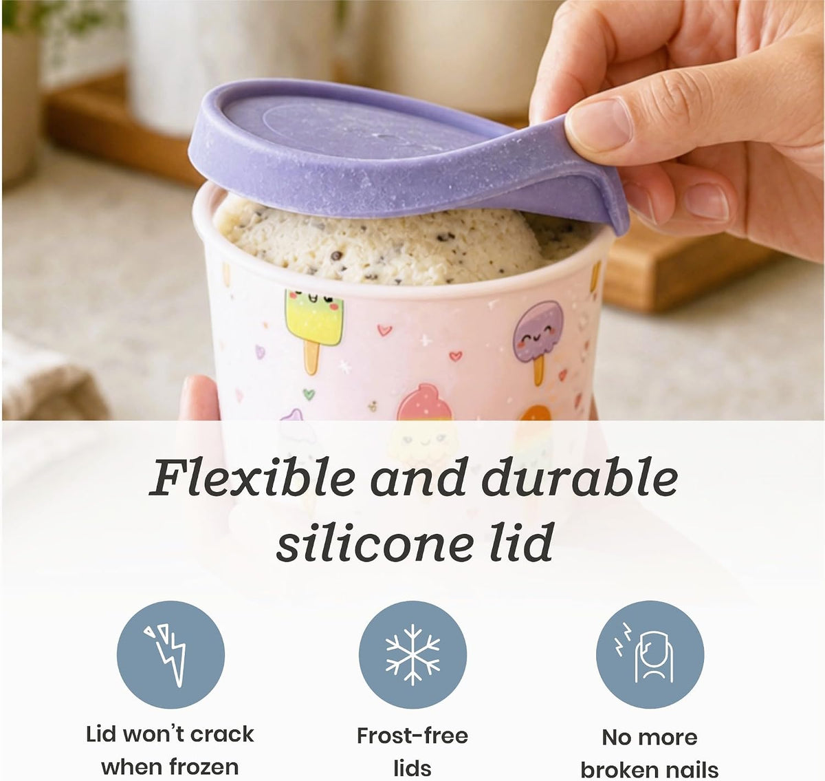 Starpack Freeze The Day Ice Cream Containers for Freezer (13.5oz) - Dessert Single Serve with Silicone Lids - BPA-Free, Airtight, Reusable for Homemade Ice Cream, Sorbet, Total capacity 2.5QT