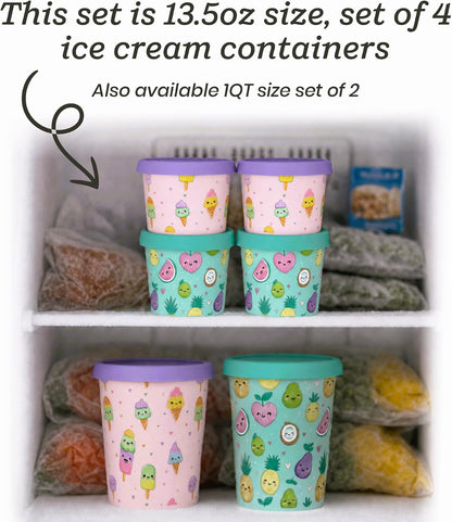 Starpack Freeze The Day Ice Cream Containers for Freezer (13.5oz) - Dessert Single Serve with Silicone Lids - BPA-Free, Airtight, Reusable for Homemade Ice Cream, Sorbet, Total capacity 2.5QT