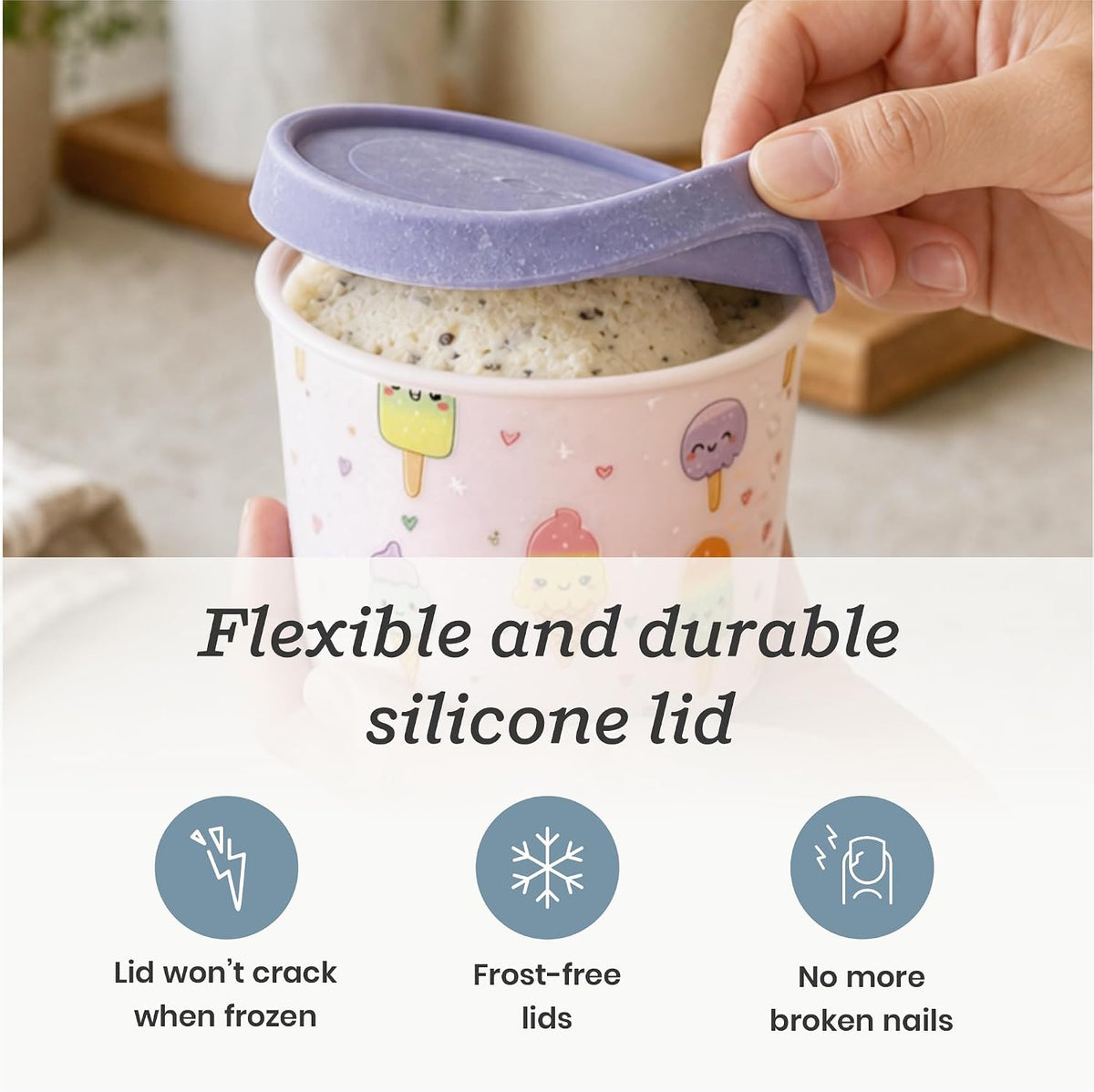 Starpack Freeze The Day Ice Cream Containers for Freezer (13.5oz) - Dessert Single Serve with Silicone Lids - BPA-Free, Airtight, Reusable for Homemade Ice Cream, Sorbet, Total capacity 2.5QT