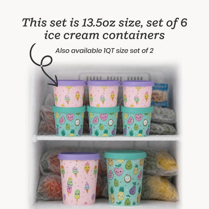 Starpack Freeze The Day Ice Cream Containers for Freezer (13.5oz) - Dessert Single Serve with Silicone Lids - BPA-Free, Airtight, Reusable for Homemade Ice Cream, Sorbet, Total capacity 2.5QT