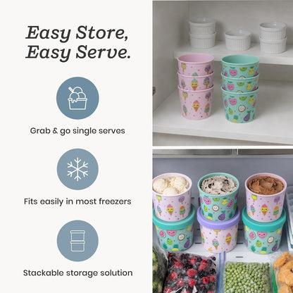 Starpack Freeze The Day Ice Cream Containers for Freezer (13.5oz) - Dessert Single Serve with Silicone Lids - BPA-Free, Airtight, Reusable for Homemade Ice Cream, Sorbet, Total capacity 2.5QT