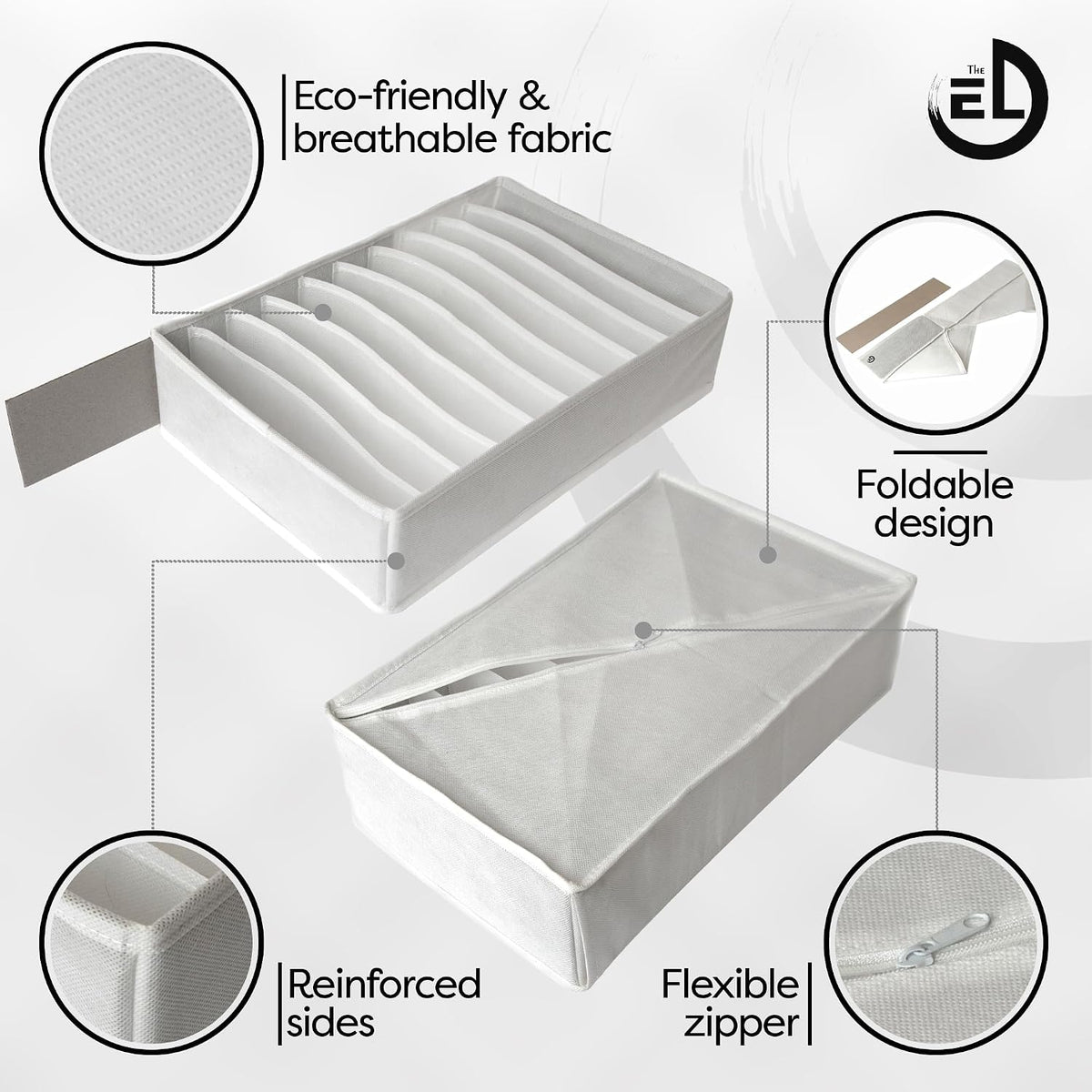 Drawer Organizer Clothes - 3 Set Multipurpose Dresser Drawer Organizer for Adults & Kids, Closet Foldable 10 Cells per Organizer - Non-Woven Fabric, T-Shirts, Baby Clothes, Shorts Organizer - White