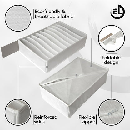 Drawer Organizer Clothes - 3 Set Multipurpose Dresser Drawer Organizer for Adults & Kids, Closet Foldable 10 Cells per Organizer - Non-Woven Fabric, T-Shirts, Baby Clothes, Shorts Organizer - White