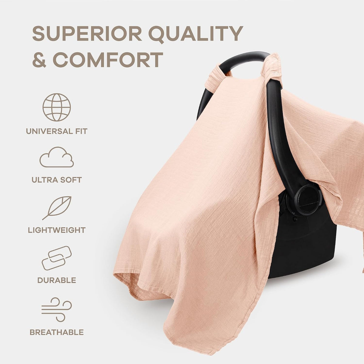 Baby Car Seat Cover - Muslin Cotton Baby Seat Cover Mauve