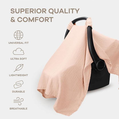 Baby Car Seat Cover - Muslin Cotton Baby Seat Cover Mauve