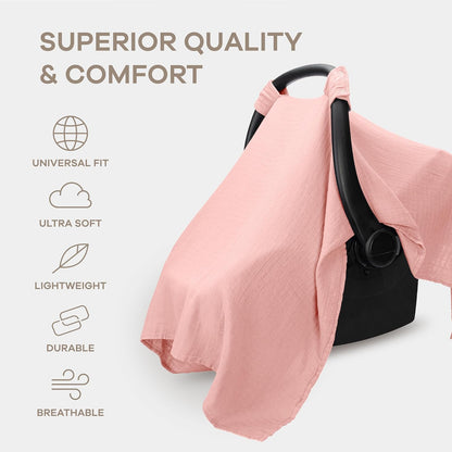 Baby Car Seat Cover - Muslin Cotton Baby Seat Cover Mauve