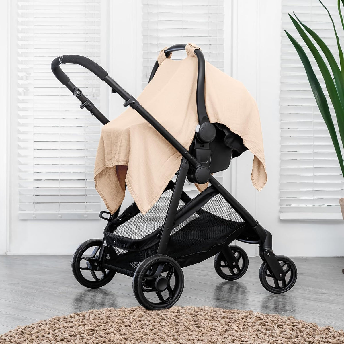 Baby Car Seat Cover - Muslin Cotton Baby Seat Cover Mauve