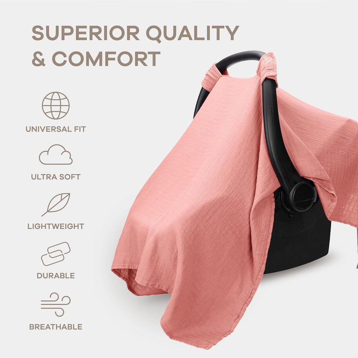 Baby Car Seat Cover - Muslin Cotton Baby Seat Cover Mauve