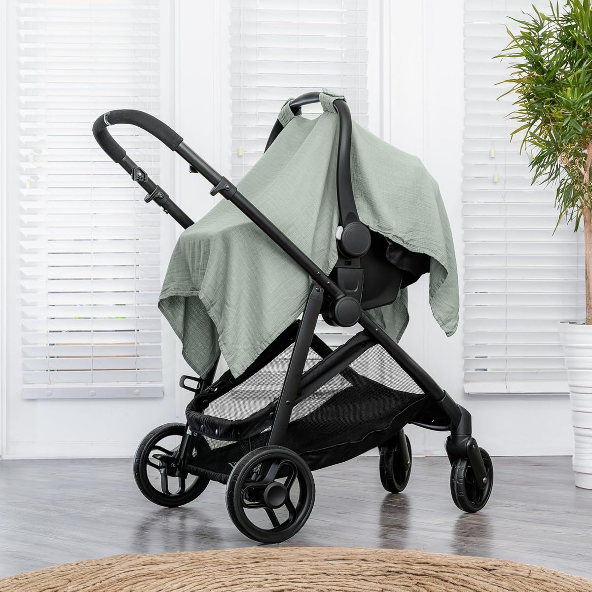 Baby Car Seat Cover - Muslin Cotton Baby Seat Cover Mauve