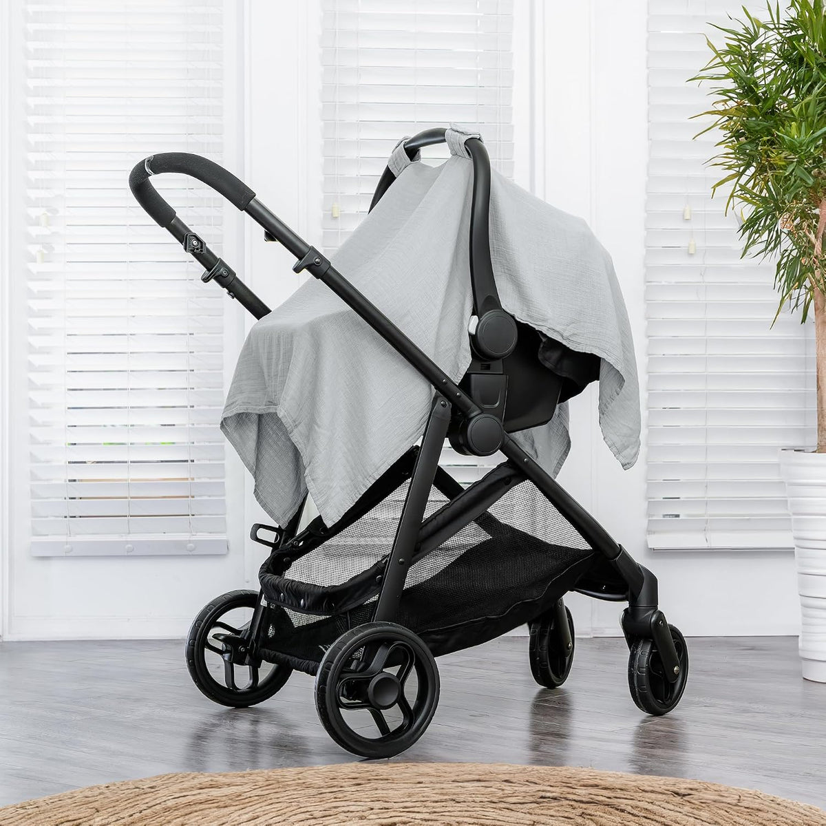 Baby Car Seat Cover - Muslin Cotton Baby Seat Cover Mauve
