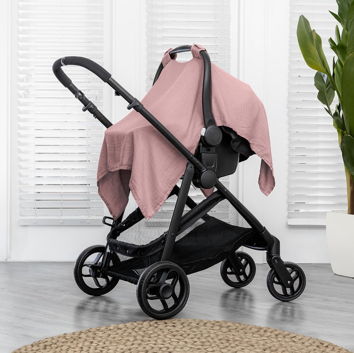Baby Car Seat Cover - Muslin Cotton Baby Seat Cover Mauve