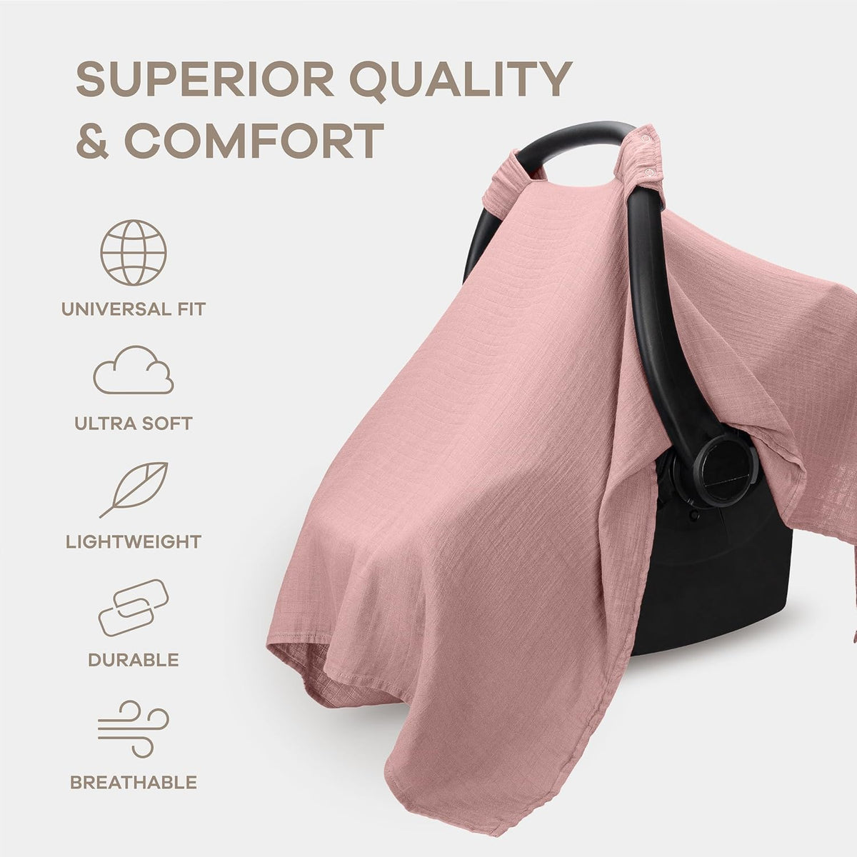 Baby Car Seat Cover - Muslin Cotton Baby Seat Cover Mauve