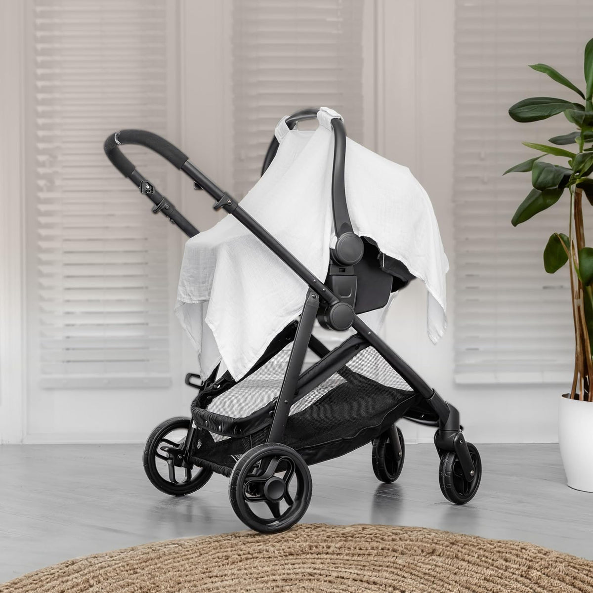 Baby Car Seat Cover - Muslin Cotton Baby Seat Cover Mauve