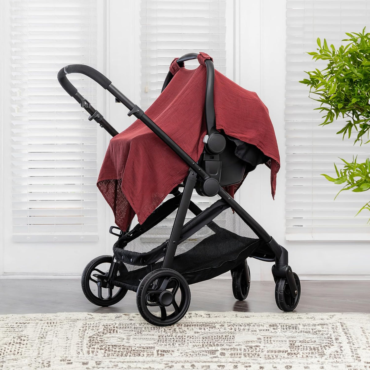 Baby Car Seat Cover - Muslin Cotton Baby Seat Cover Mauve