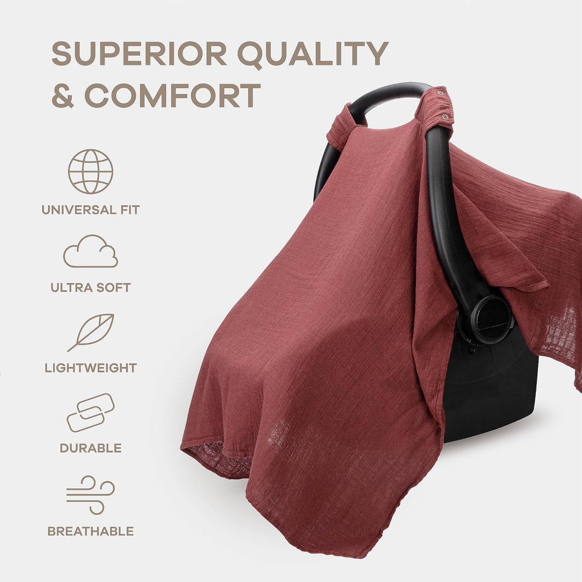 Baby Car Seat Cover - Muslin Cotton Baby Seat Cover Mauve