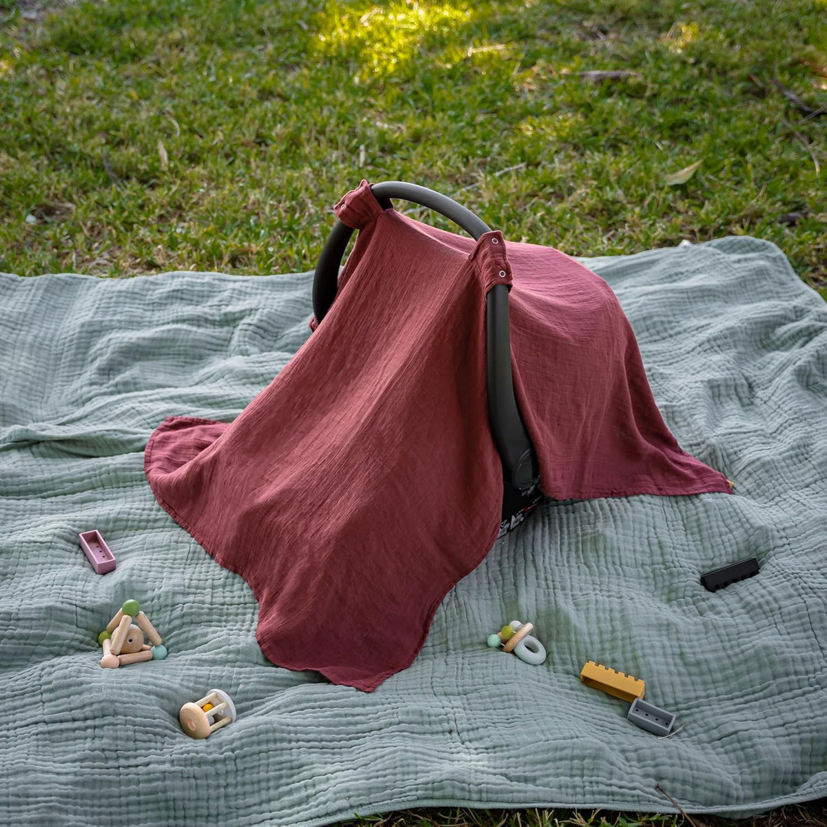 Baby Car Seat Cover - Muslin Cotton Baby Seat Cover Mauve