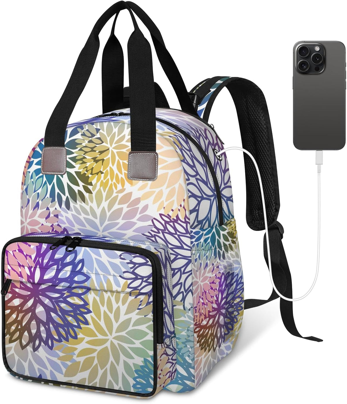 Colourful Leaves Diaper Bag Backpack for Travel, Waterproof Diaper Bag with Insulated Bottle Pockets & USB Port, Large Capacity Baby Bag for Moms & Dads