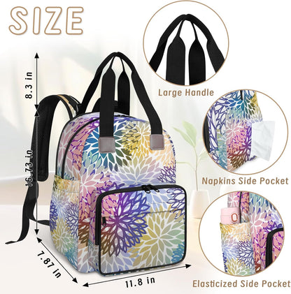 Colourful Leaves Diaper Bag Backpack for Travel, Waterproof Diaper Bag with Insulated Bottle Pockets & USB Port, Large Capacity Baby Bag for Moms & Dads