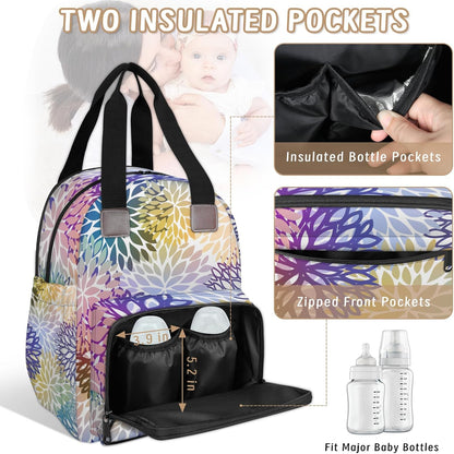 Colourful Leaves Diaper Bag Backpack for Travel, Waterproof Diaper Bag with Insulated Bottle Pockets & USB Port, Large Capacity Baby Bag for Moms & Dads