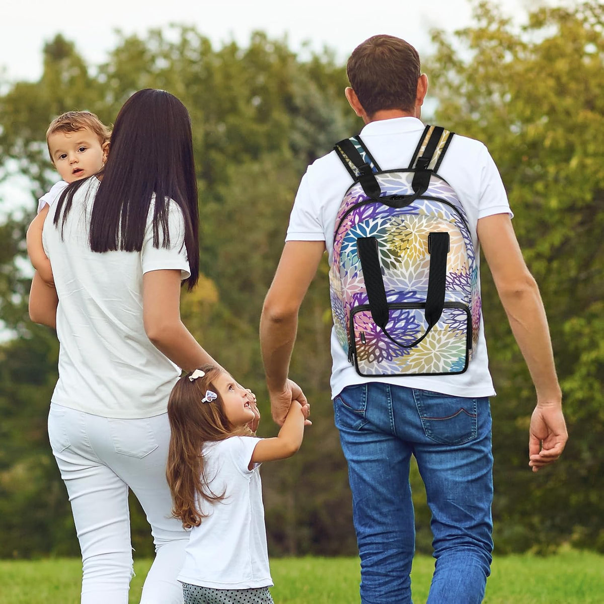 Colourful Leaves Diaper Bag Backpack for Travel, Waterproof Diaper Bag with Insulated Bottle Pockets & USB Port, Large Capacity Baby Bag for Moms & Dads