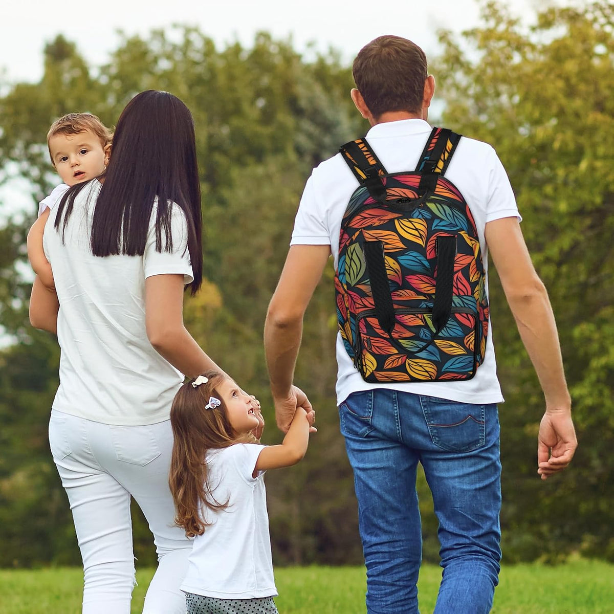 Colourful Leaves Diaper Bag Backpack for Travel, Waterproof Diaper Bag with Insulated Bottle Pockets & USB Port, Large Capacity Baby Bag for Moms & Dads