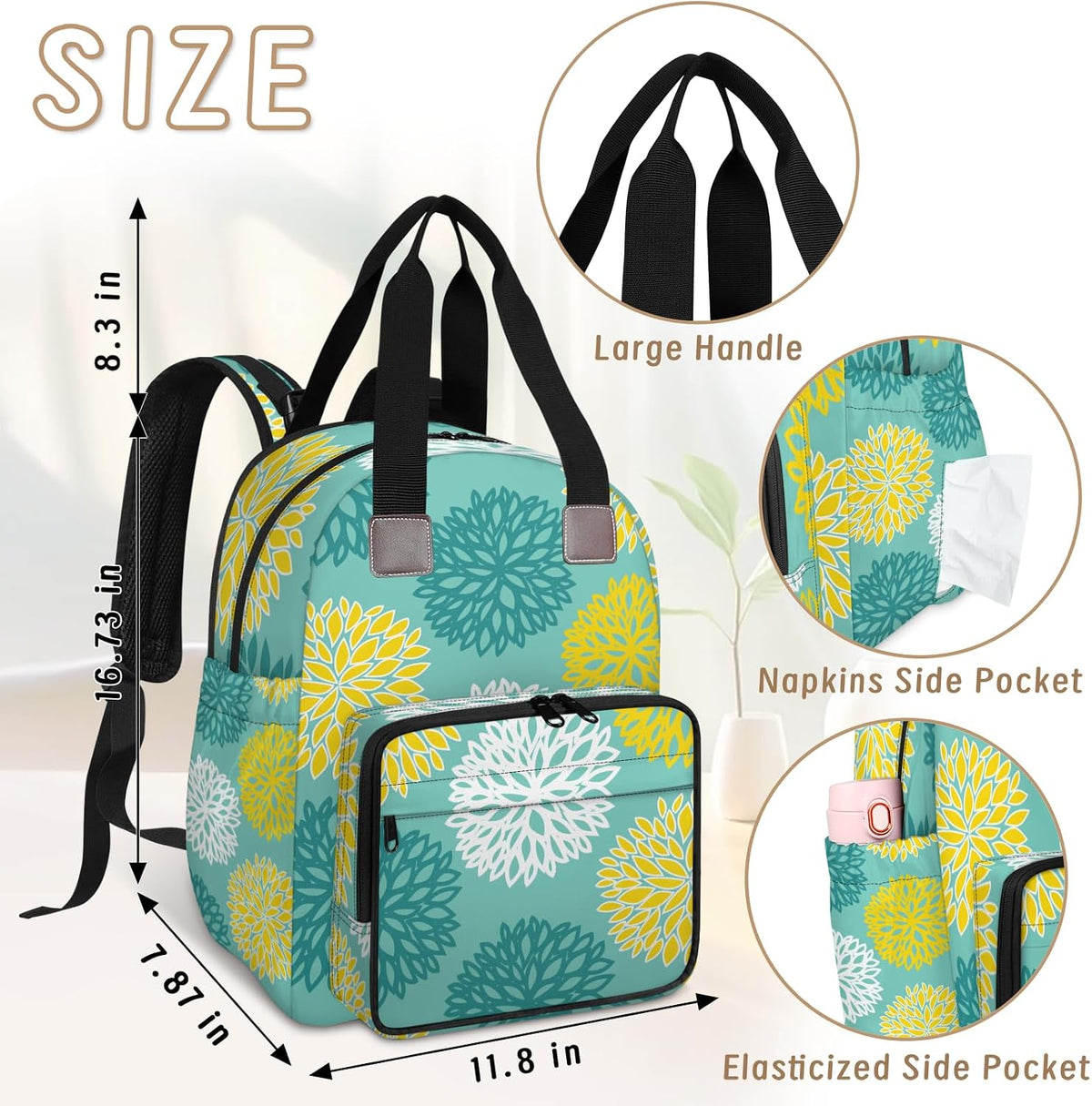 Colourful Leaves Diaper Bag Backpack for Travel, Waterproof Diaper Bag with Insulated Bottle Pockets & USB Port, Large Capacity Baby Bag for Moms & Dads
