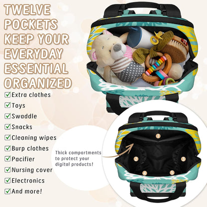 Colourful Leaves Diaper Bag Backpack for Travel, Waterproof Diaper Bag with Insulated Bottle Pockets & USB Port, Large Capacity Baby Bag for Moms & Dads