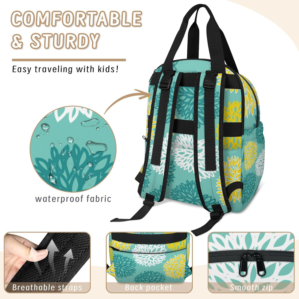 Colourful Leaves Diaper Bag Backpack for Travel, Waterproof Diaper Bag with Insulated Bottle Pockets & USB Port, Large Capacity Baby Bag for Moms & Dads