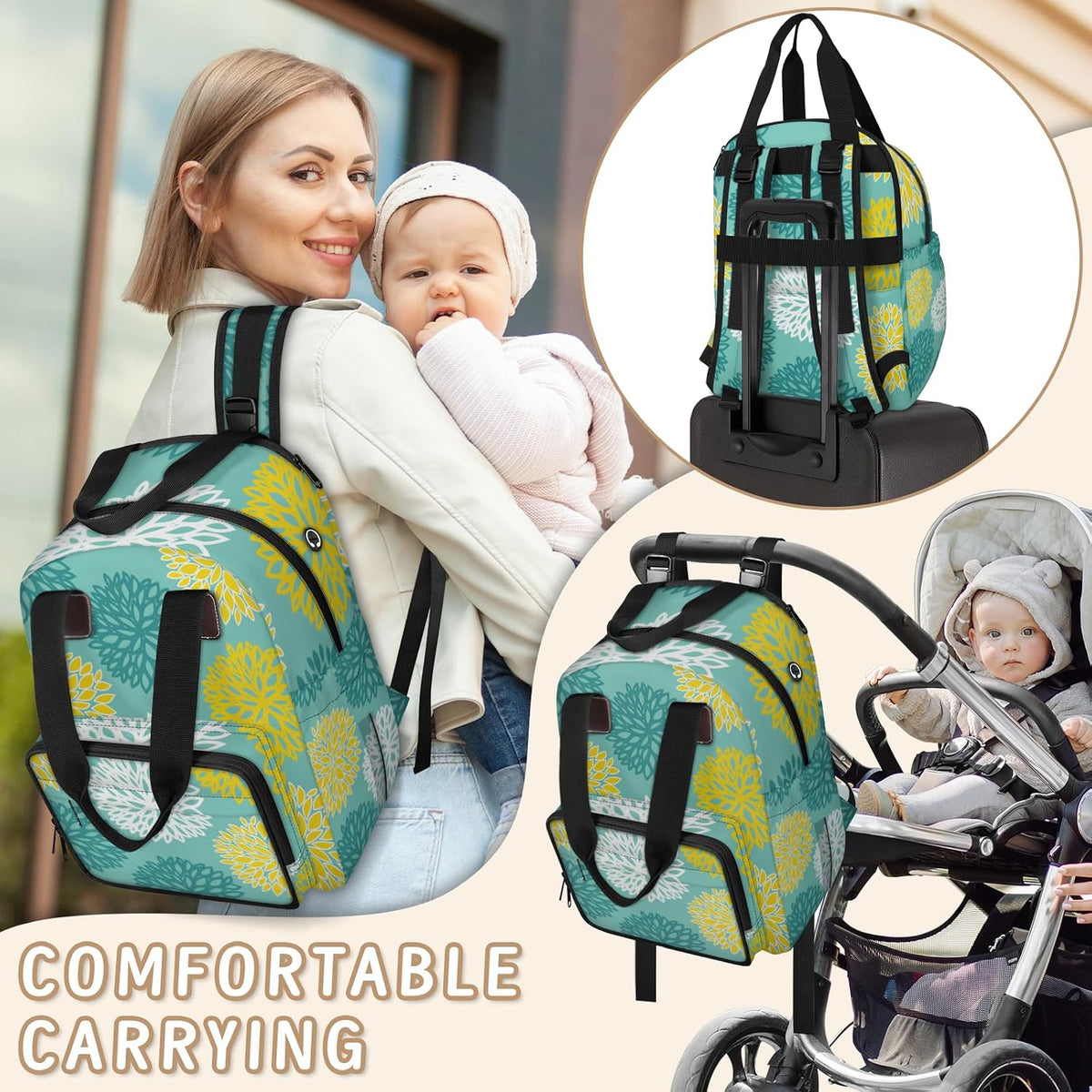 Colourful Leaves Diaper Bag Backpack for Travel, Waterproof Diaper Bag with Insulated Bottle Pockets & USB Port, Large Capacity Baby Bag for Moms & Dads