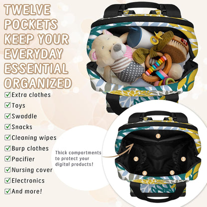 Colourful Leaves Diaper Bag Backpack for Travel, Waterproof Diaper Bag with Insulated Bottle Pockets & USB Port, Large Capacity Baby Bag for Moms & Dads