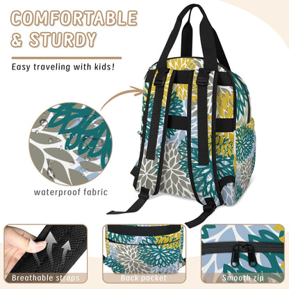 Colourful Leaves Diaper Bag Backpack for Travel, Waterproof Diaper Bag with Insulated Bottle Pockets & USB Port, Large Capacity Baby Bag for Moms & Dads