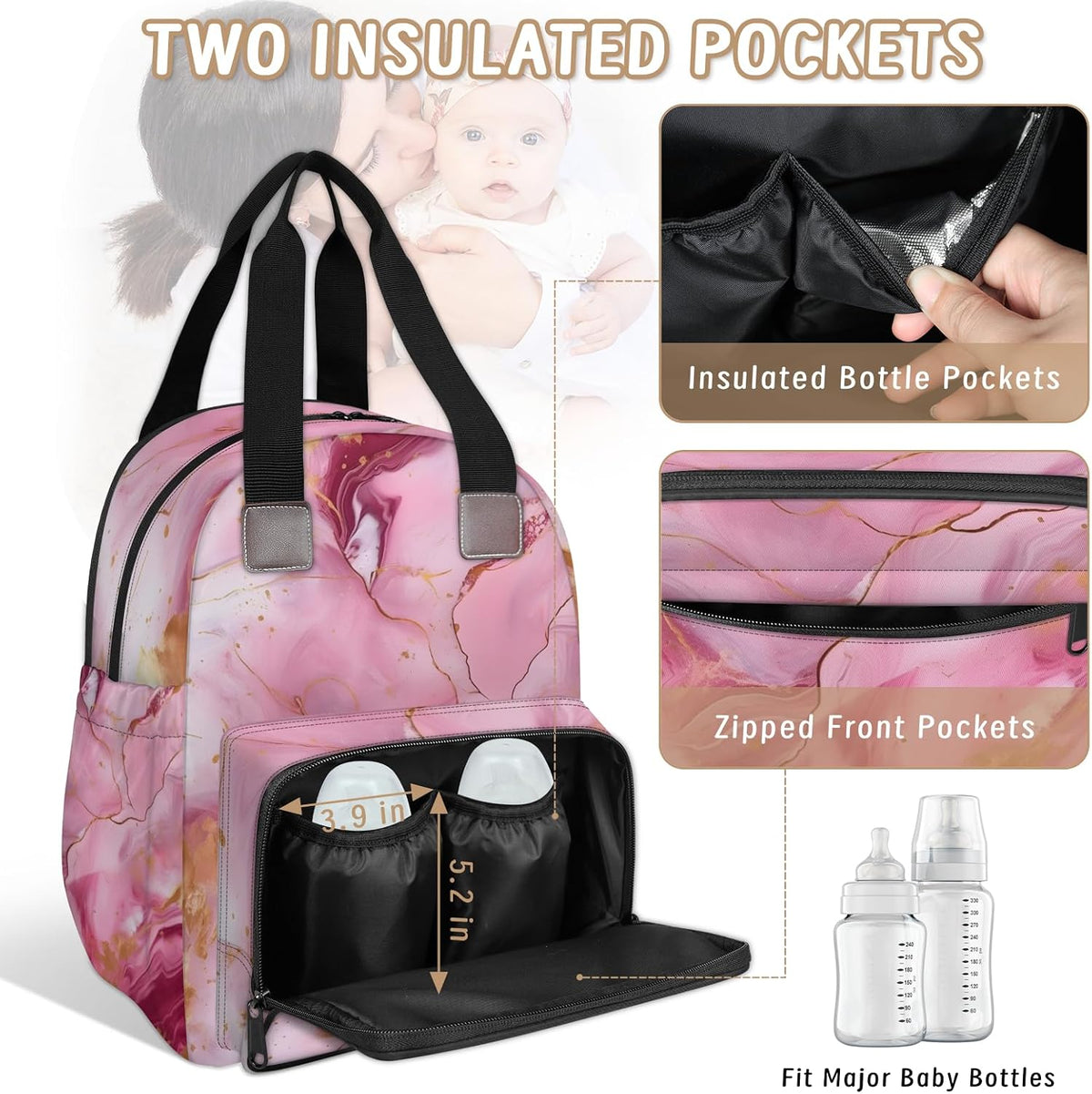 Colourful Leaves Diaper Bag Backpack for Travel, Waterproof Diaper Bag with Insulated Bottle Pockets & USB Port, Large Capacity Baby Bag for Moms & Dads