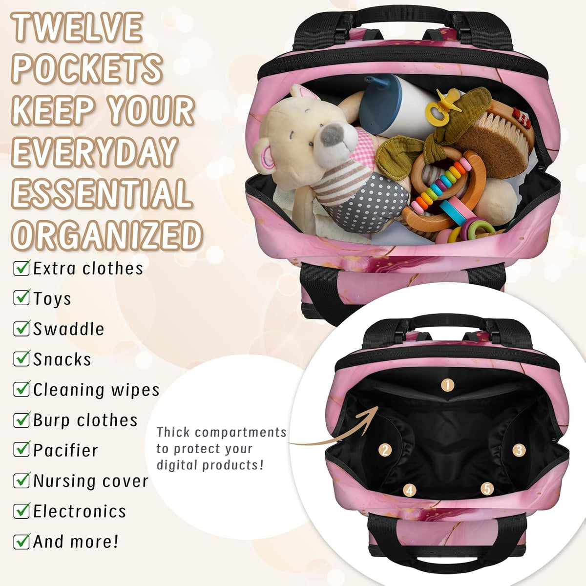 Colourful Leaves Diaper Bag Backpack for Travel, Waterproof Diaper Bag with Insulated Bottle Pockets & USB Port, Large Capacity Baby Bag for Moms & Dads