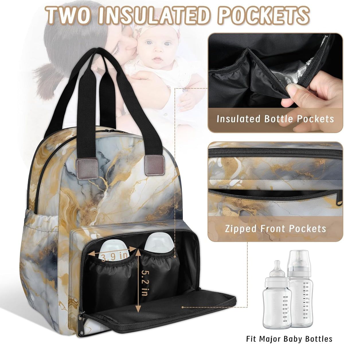 Colourful Leaves Diaper Bag Backpack for Travel, Waterproof Diaper Bag with Insulated Bottle Pockets & USB Port, Large Capacity Baby Bag for Moms & Dads