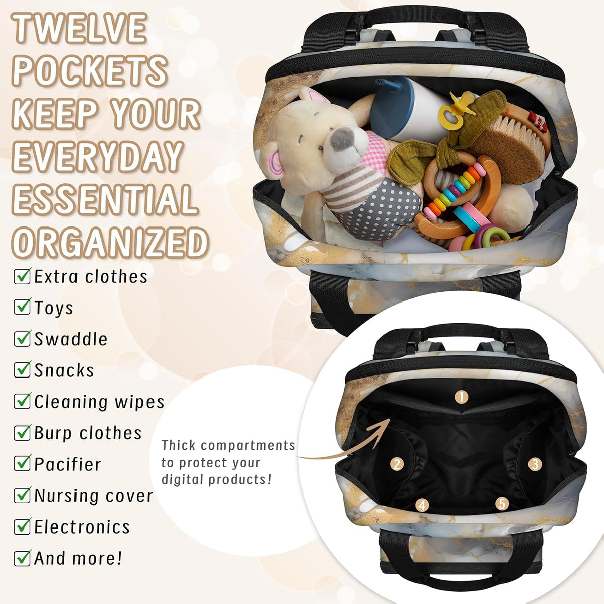 Colourful Leaves Diaper Bag Backpack for Travel, Waterproof Diaper Bag with Insulated Bottle Pockets & USB Port, Large Capacity Baby Bag for Moms & Dads