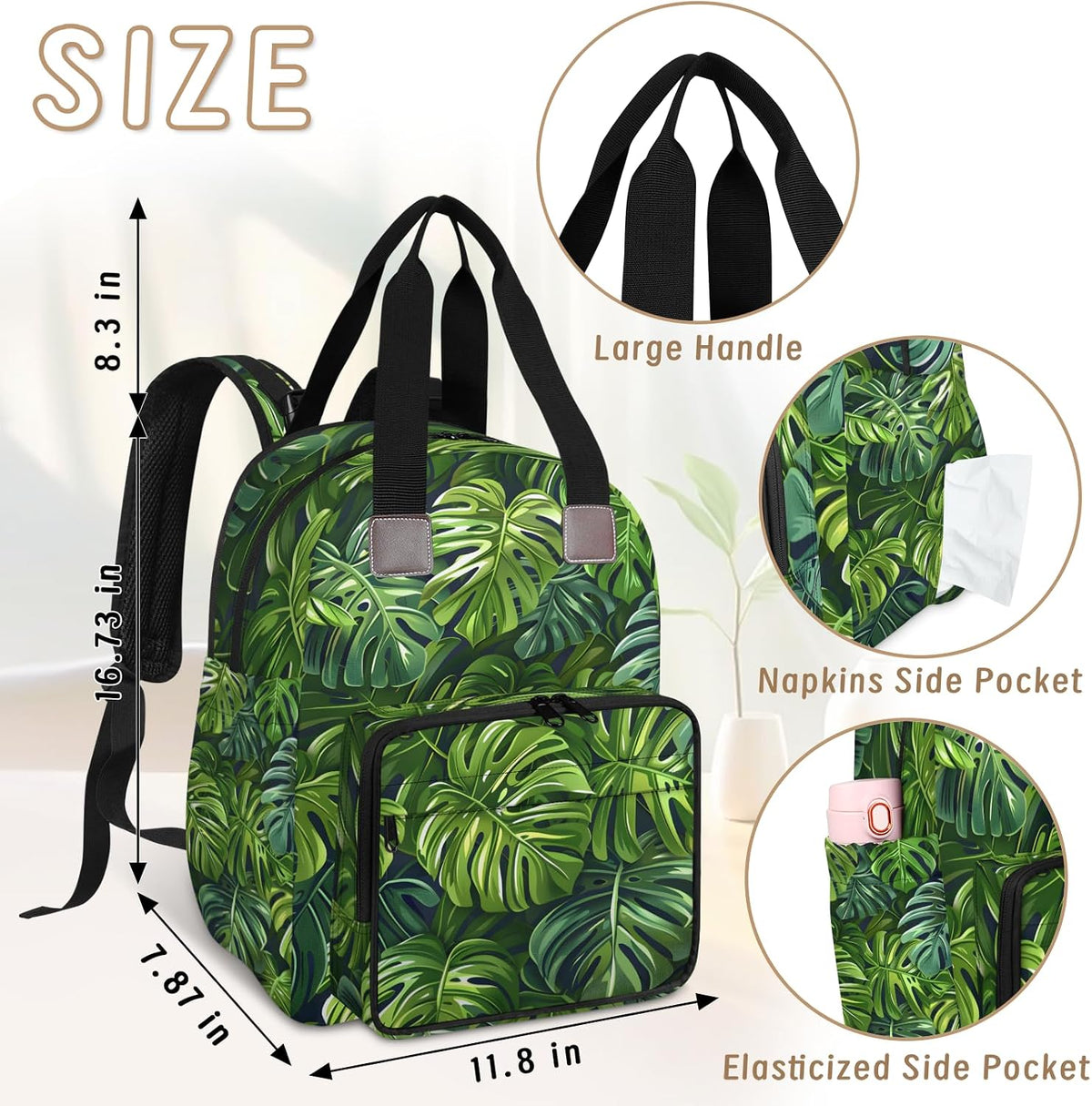 Colourful Leaves Diaper Bag Backpack for Travel, Waterproof Diaper Bag with Insulated Bottle Pockets & USB Port, Large Capacity Baby Bag for Moms & Dads