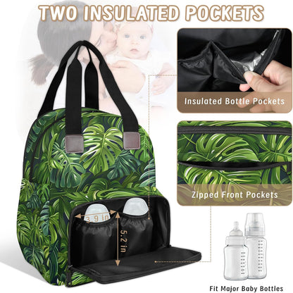 Colourful Leaves Diaper Bag Backpack for Travel, Waterproof Diaper Bag with Insulated Bottle Pockets & USB Port, Large Capacity Baby Bag for Moms & Dads
