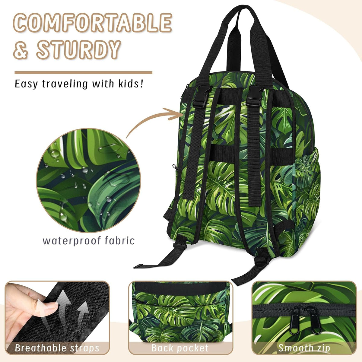 Colourful Leaves Diaper Bag Backpack for Travel, Waterproof Diaper Bag with Insulated Bottle Pockets & USB Port, Large Capacity Baby Bag for Moms & Dads