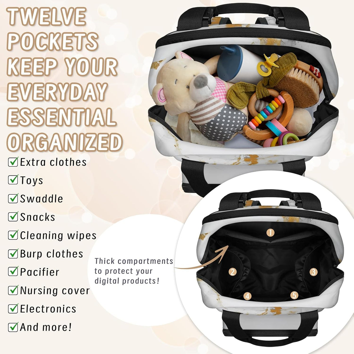 Colourful Leaves Diaper Bag Backpack for Travel, Waterproof Diaper Bag with Insulated Bottle Pockets & USB Port, Large Capacity Baby Bag for Moms & Dads