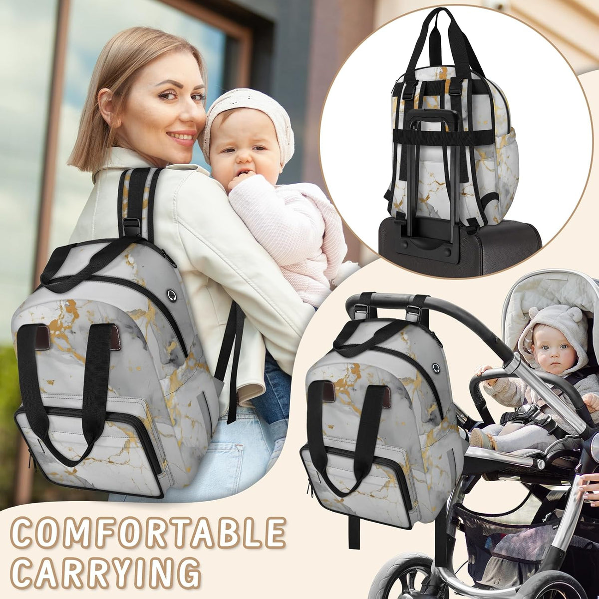 Colourful Leaves Diaper Bag Backpack for Travel, Waterproof Diaper Bag with Insulated Bottle Pockets & USB Port, Large Capacity Baby Bag for Moms & Dads