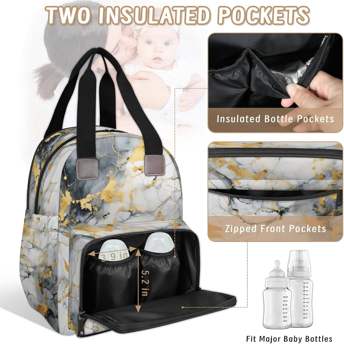 Colourful Leaves Diaper Bag Backpack for Travel, Waterproof Diaper Bag with Insulated Bottle Pockets & USB Port, Large Capacity Baby Bag for Moms & Dads