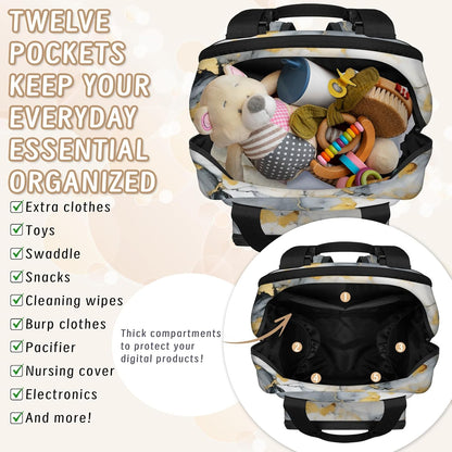 Colourful Leaves Diaper Bag Backpack for Travel, Waterproof Diaper Bag with Insulated Bottle Pockets & USB Port, Large Capacity Baby Bag for Moms & Dads