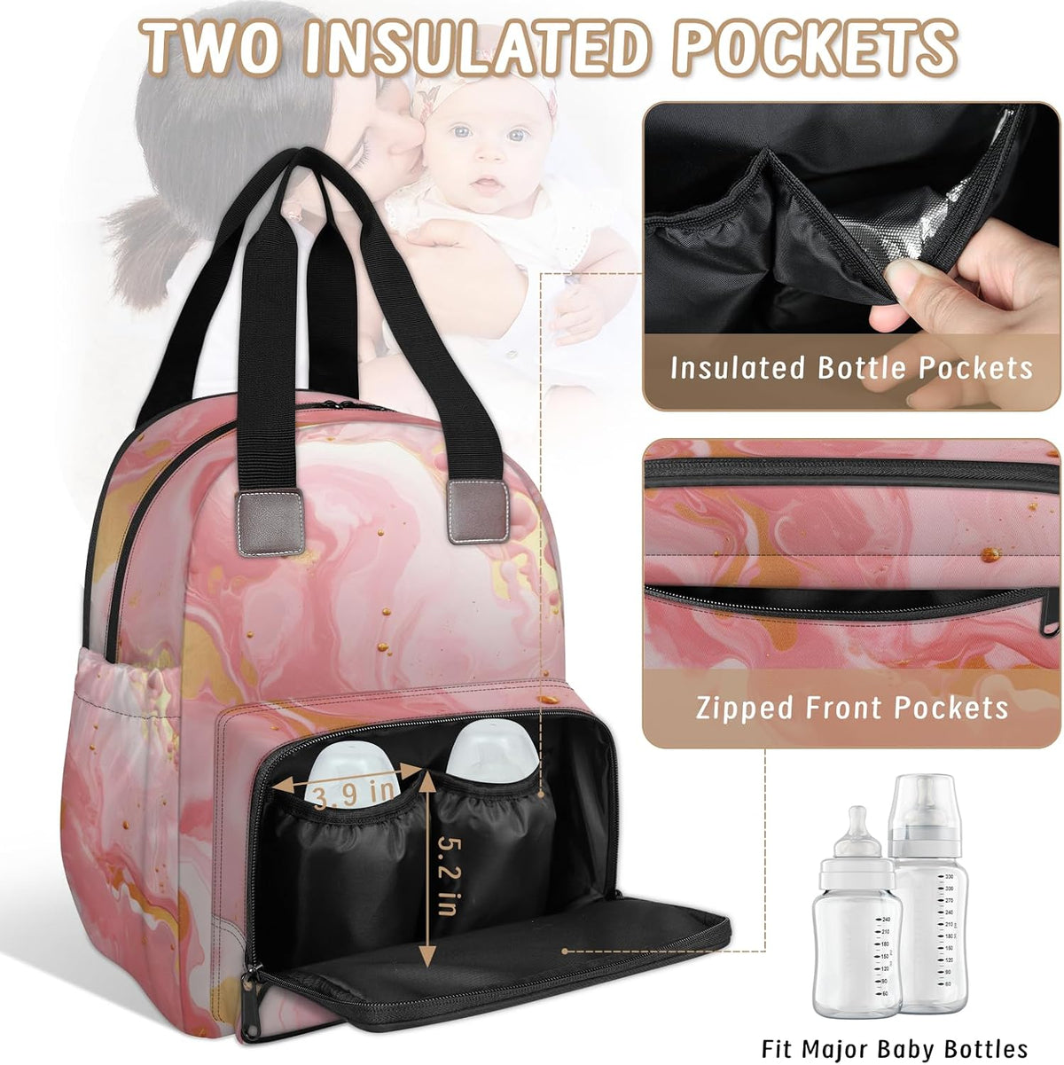Colourful Leaves Diaper Bag Backpack for Travel, Waterproof Diaper Bag with Insulated Bottle Pockets & USB Port, Large Capacity Baby Bag for Moms & Dads